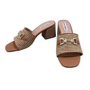 Steve Madden Shoes Womens Santana Heel Slide Raffia Size 9.5 Woven Block Heel